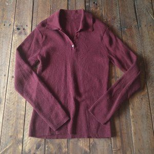 Red 100% Merino Ribbed Collared Sweater Small